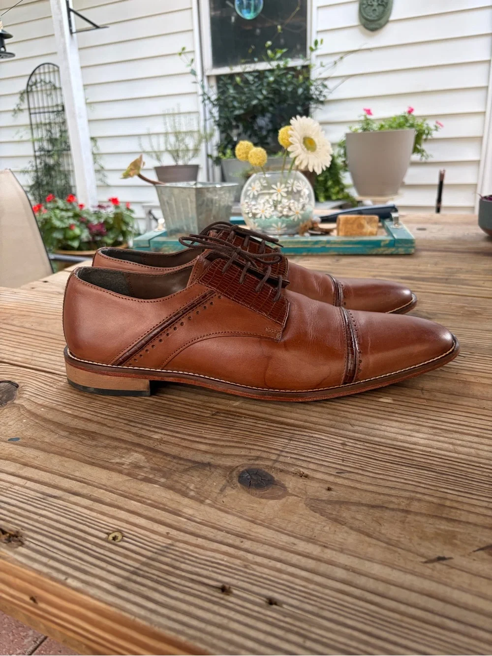 Stacy Adams Men’s Brown Leather Cap Toe Oxford Dress Shoes Croc Embossed